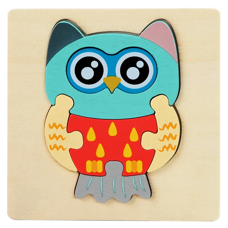 Kids Wooden Toys 3D Wood Puzzle Cartoon Animals Cognitive Jigsaw Puzzle