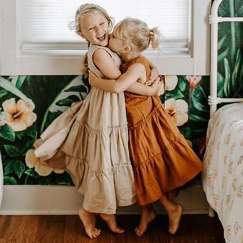 Girls Beach Dress Summer Vintage Plated Tutu Skirt Dress for Girls