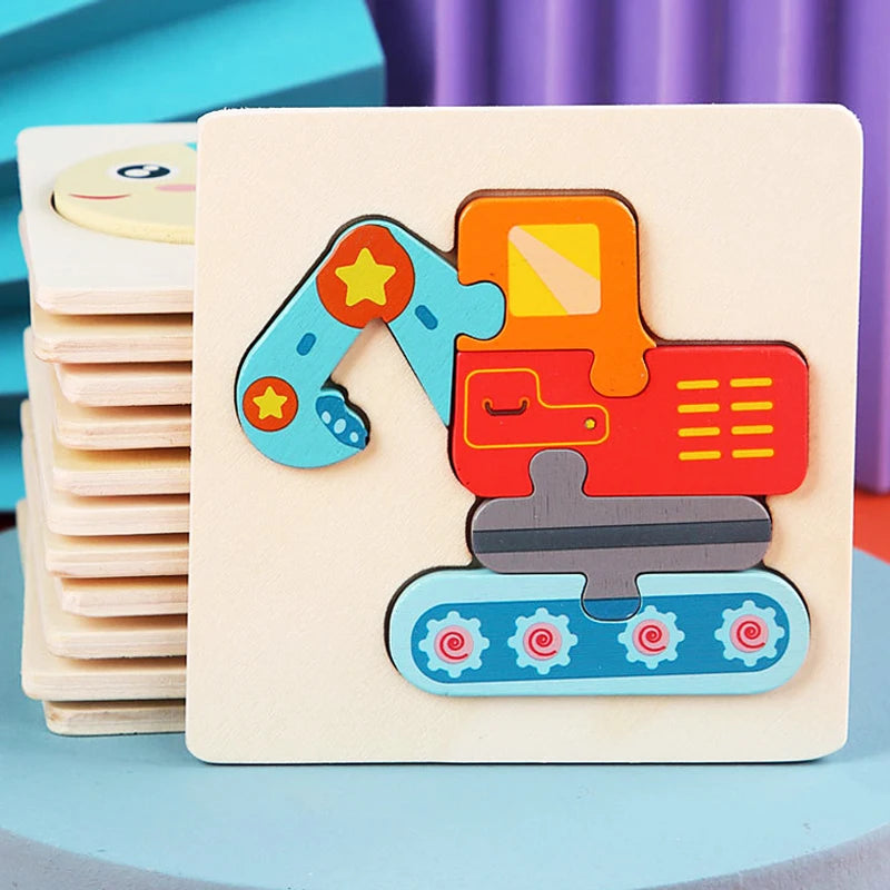 Kids Wooden Toys 3D Wood Puzzle Cartoon Animals Cognitive Jigsaw Puzzle