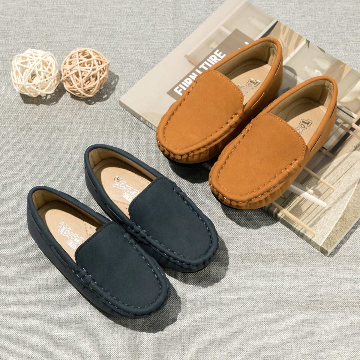 Spring Summer Kids Shoes Boy Girl Casual Shoes Breathable Brown Rubber Sole Children's Boys Girls Flat Leather Shoes Moccasins