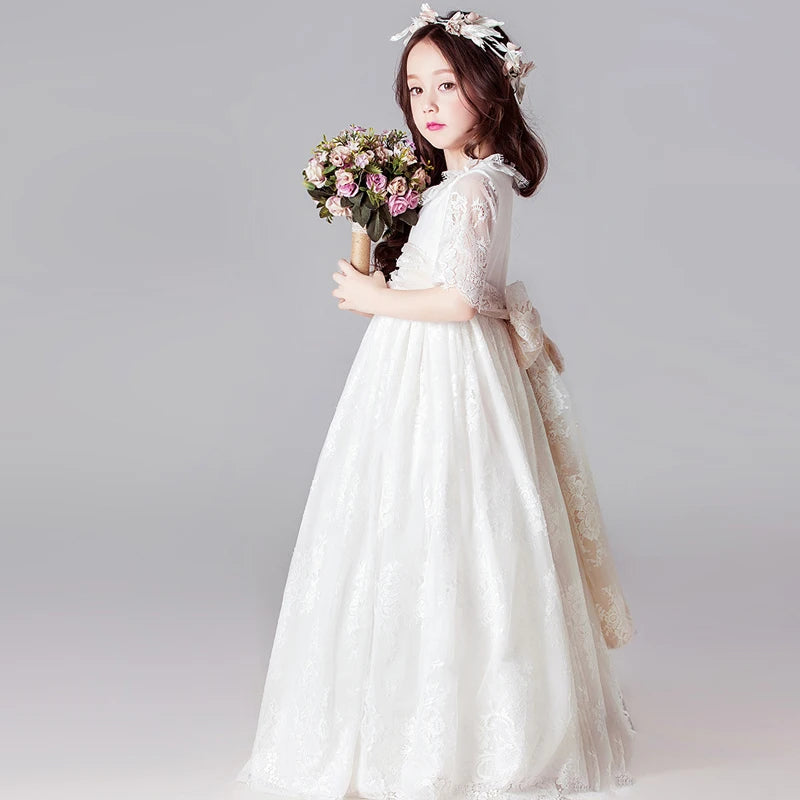 Long White Dresses for Kids Girls Princess Elegant Wedding Dress