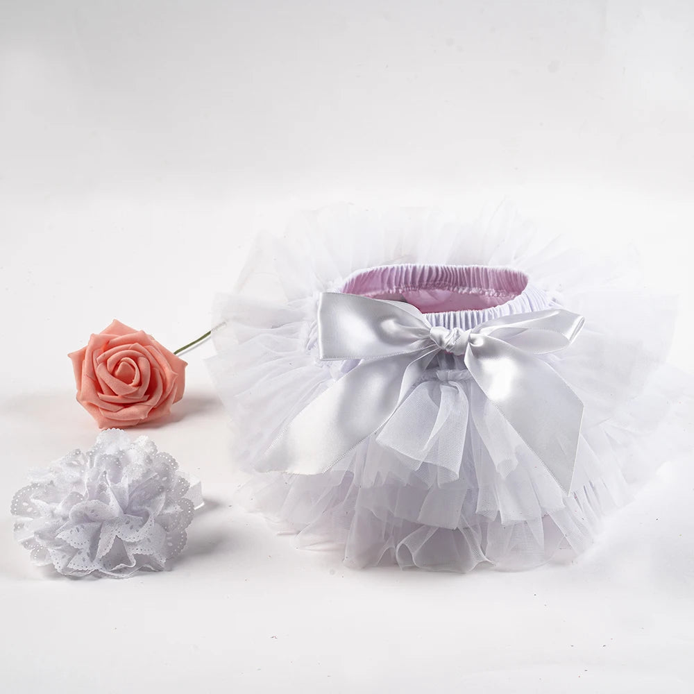 Baby Girls Tulle Tutu Bloomers Infant Newborn Diapers Cover 2pcs Short Skirts+Headband Set