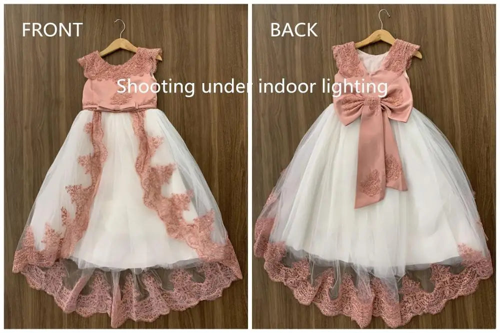 Kids Party Dress For Girls Wedding Bridesmaid Gown Lace Flower