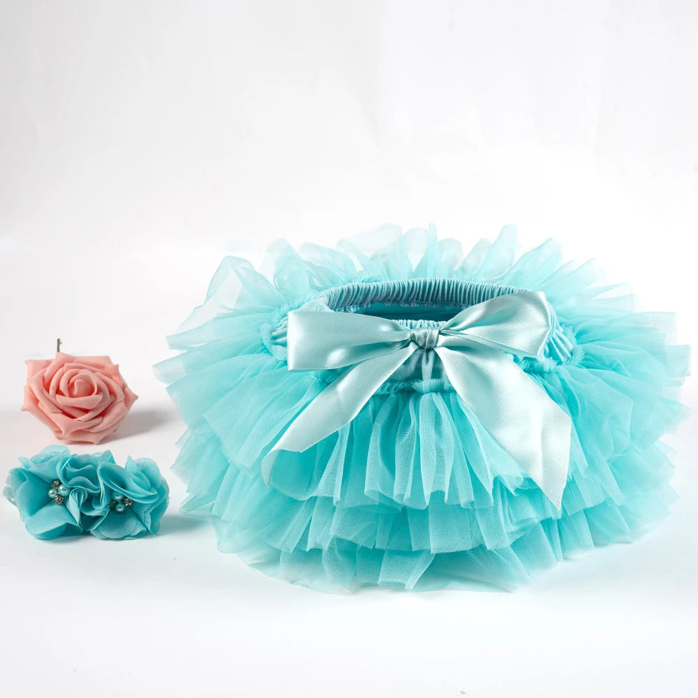 Baby Girls Tulle Tutu Bloomers Infant Newborn Diapers Cover 2pcs Short Skirts+Headband Set