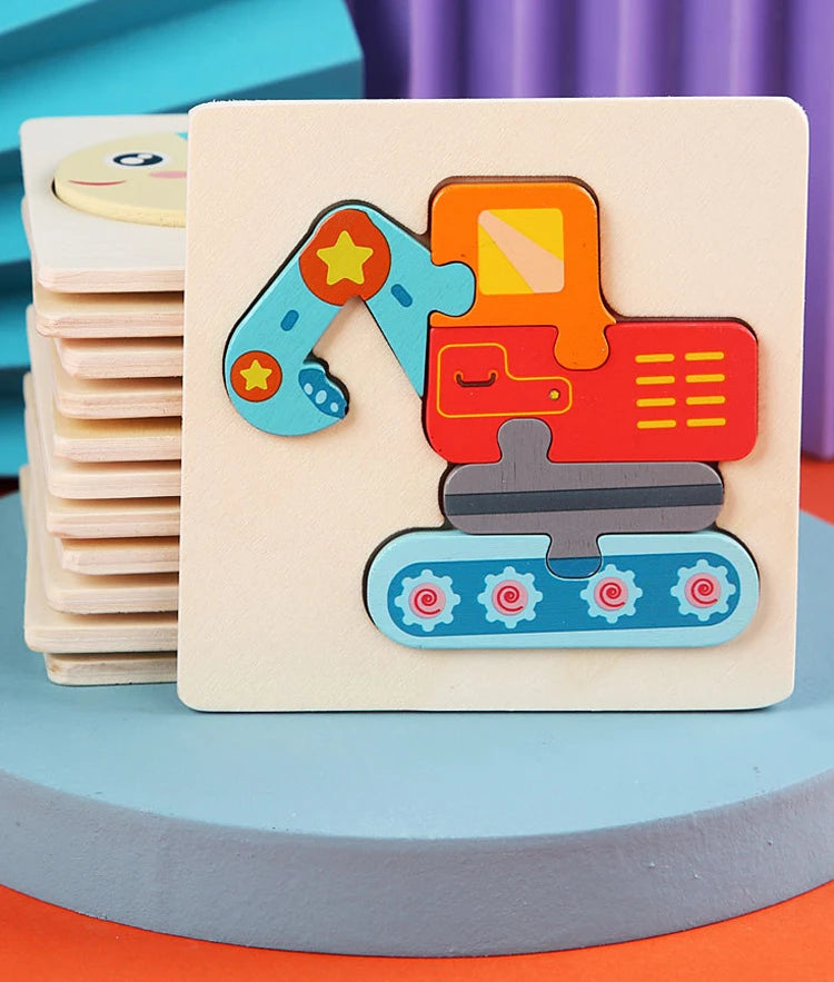 Kids Wooden Toys 3D Wood Puzzle Cartoon Animals Cognitive Jigsaw Puzzle