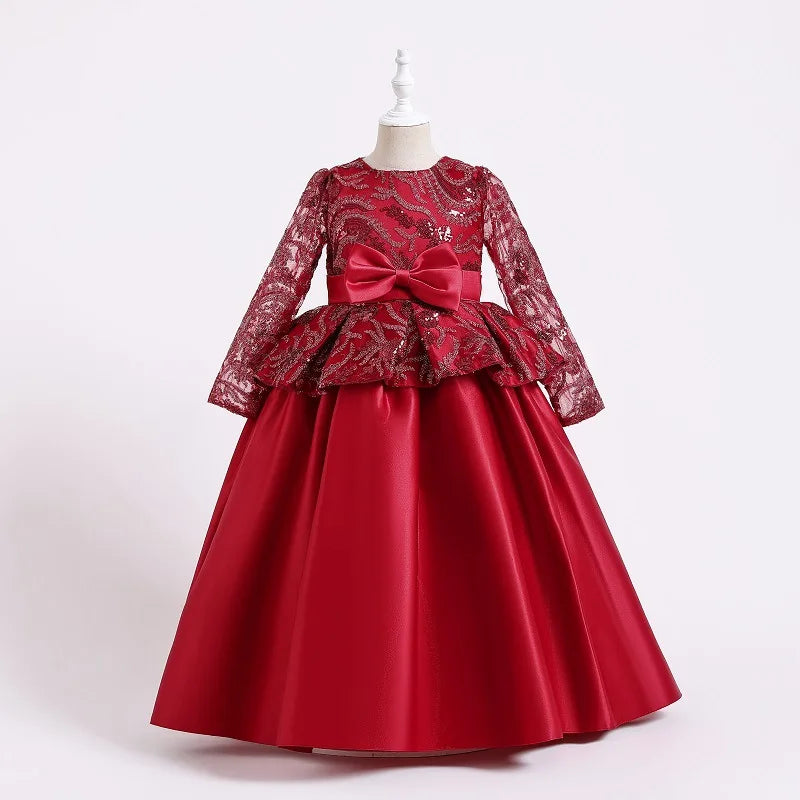 Girls Lace Full Sleeve Princess Dress Kids First Communion Dresses