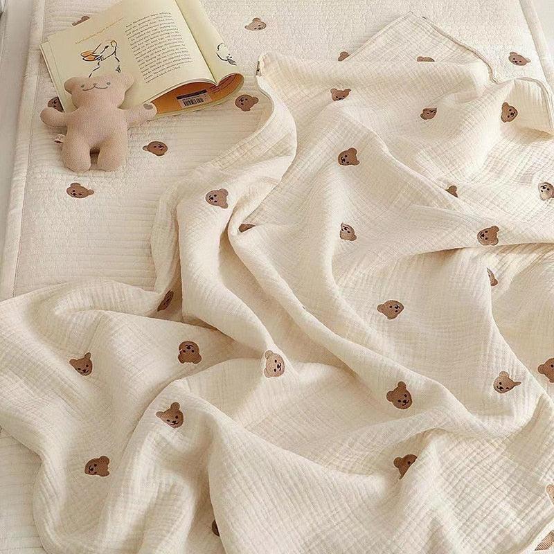 Alvin Bear Embroidered Baby Blanket, Cotton Sleeping Bed - GuGuTon baby store - Baby Fashion - Toddlers Outfits - Babies Outfits - Toddler Clothes - Kids Clothing - Newborn Clothes - Newborn Wear - Kids Wear - Trending Clothes - Trending Outfits - Fall Fashion - Winter Fashion - Girls Clothes - Boys Clothes - Babies Wear - Kids Accessories - KidsWear - Summer Clothes - Summer Fashion - Summer Trend - Falls Sweaters - Tops - Bottom - Jeans - Blouse - Dresses - Newborn Dresses - Toys