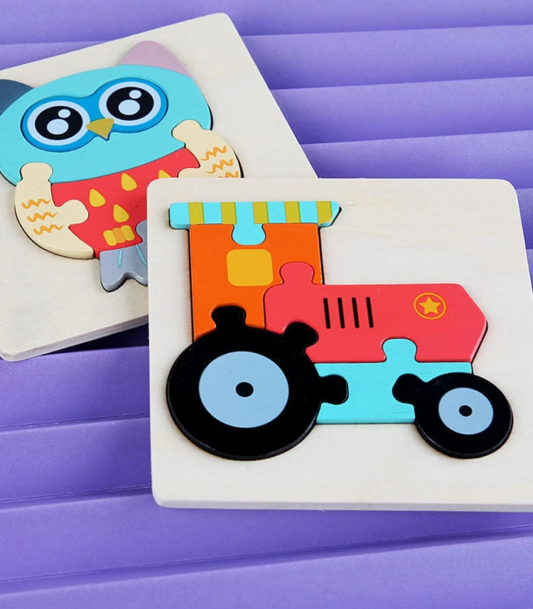 Kids Wooden Toys 3D Wood Puzzle Cartoon Animals Cognitive Jigsaw Puzzle