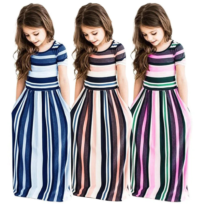 Baby Girl Striped Print Long Dress Toddler Girls Bohemian Flower Dress