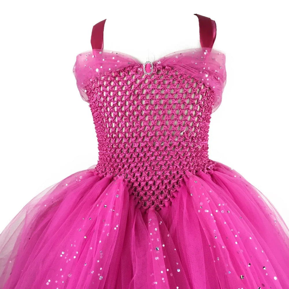 Gina Girls Pink Tulle Tutu Dress for Kids - Sparkle Party Gown