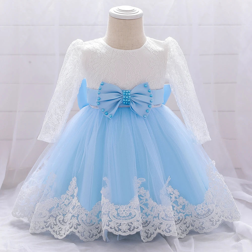 Baby Girls Dress Newborn Girl Long Sleeve Lace Party Wedding Dresses