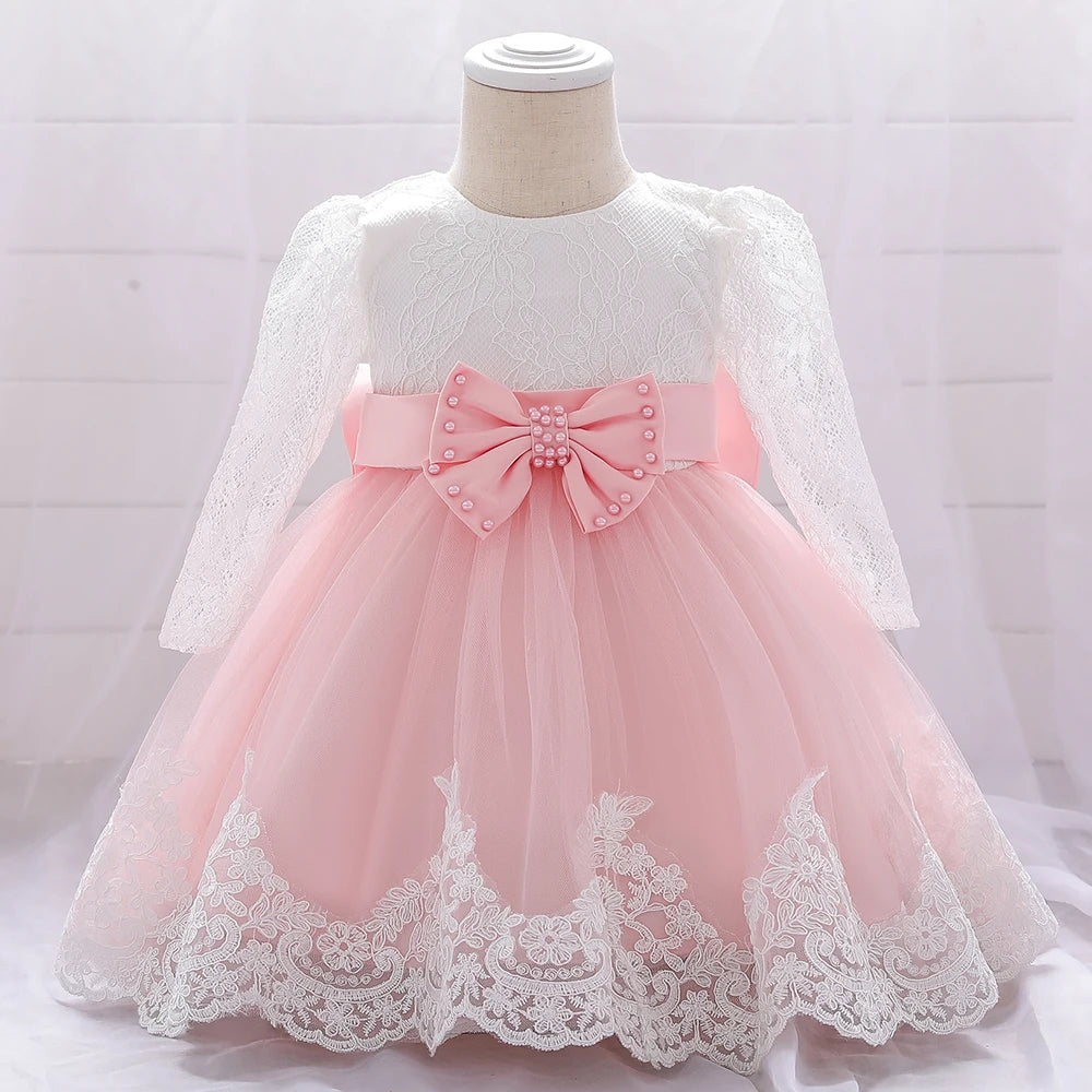 Baby Girls Dress Newborn Girl Long Sleeve Lace Party Wedding Dresses