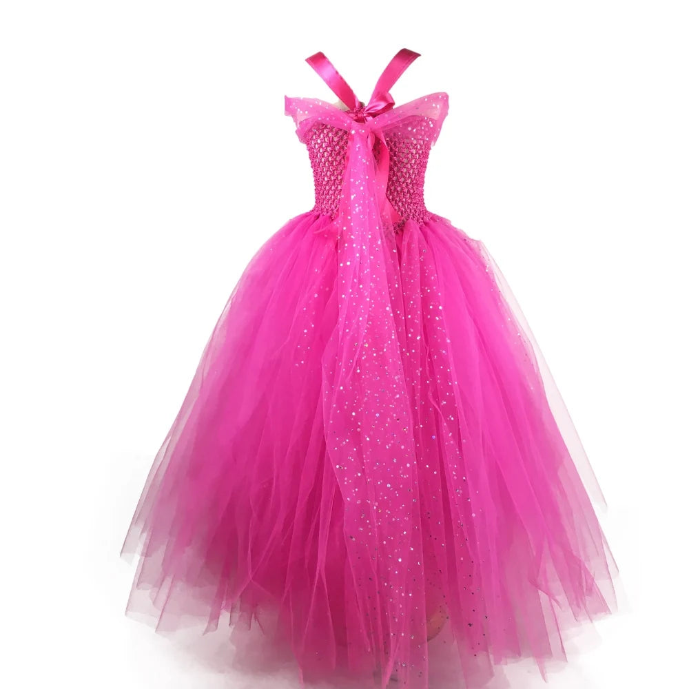 Gina Girls Pink Tulle Tutu Dress for Kids - Sparkle Party Gown