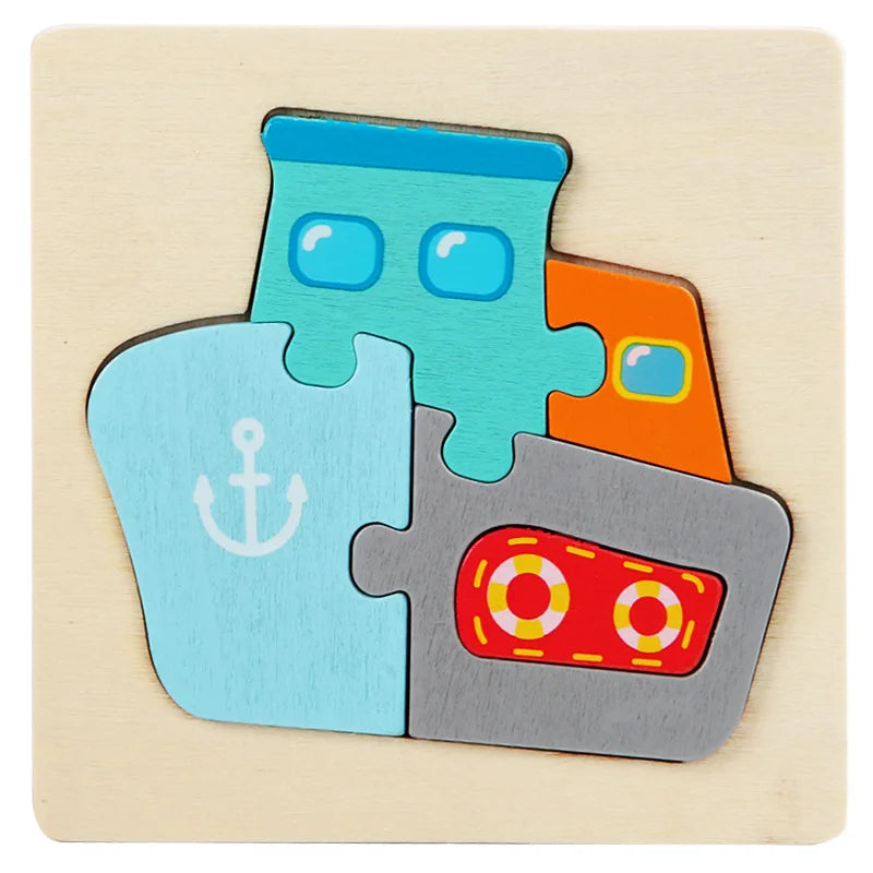 Kids Wooden Toys 3D Wood Puzzle Cartoon Animals Cognitive Jigsaw Puzzle