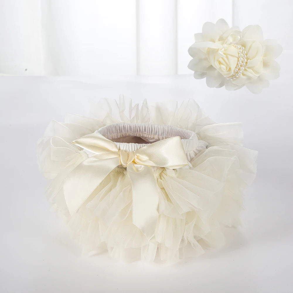 Baby Girls Tulle Tutu Bloomers Infant Newborn Diapers Cover 2pcs Short Skirts+Headband Set