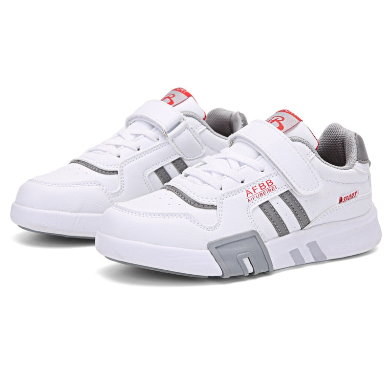 Boys Flat Casual Shoes Child White Leather Sneakers