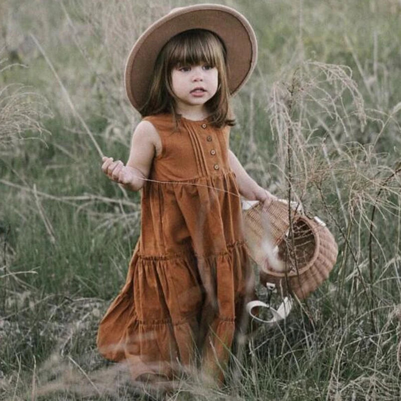 Girls Beach Dress Summer Vintage Plated Tutu Skirt Dress for Girls
