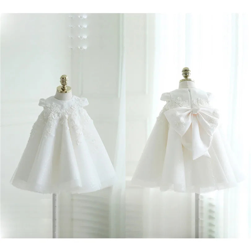 1st Birthday Baby Girl Dress White Lace Princess Wedding Party Dresses For Girl Tulle Flower Baby Baptism Christening Ball Gowns