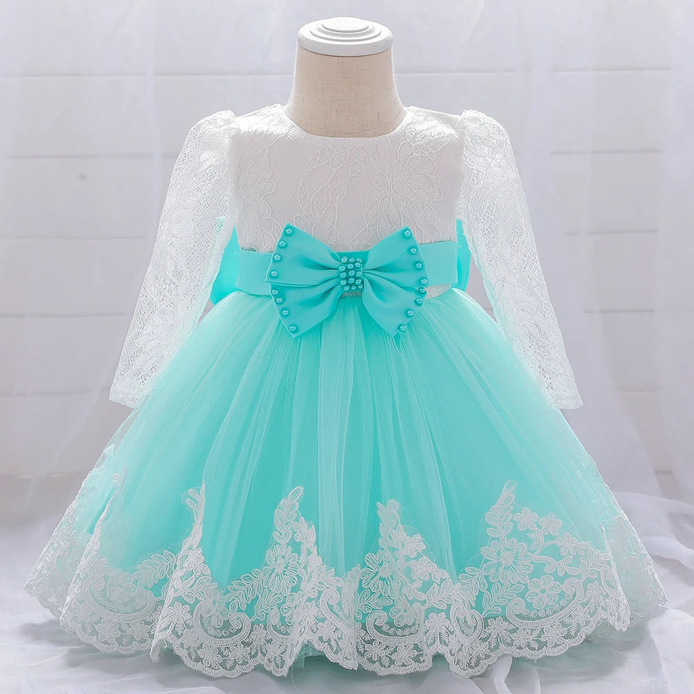 Baby Girls Dress Newborn Girl Long Sleeve Lace Party Wedding Dresses