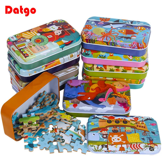 Hot New 60 Pieces Wooden Puzzle Toys for Children Cartoon Vehicle Animal Wood Jigsaw