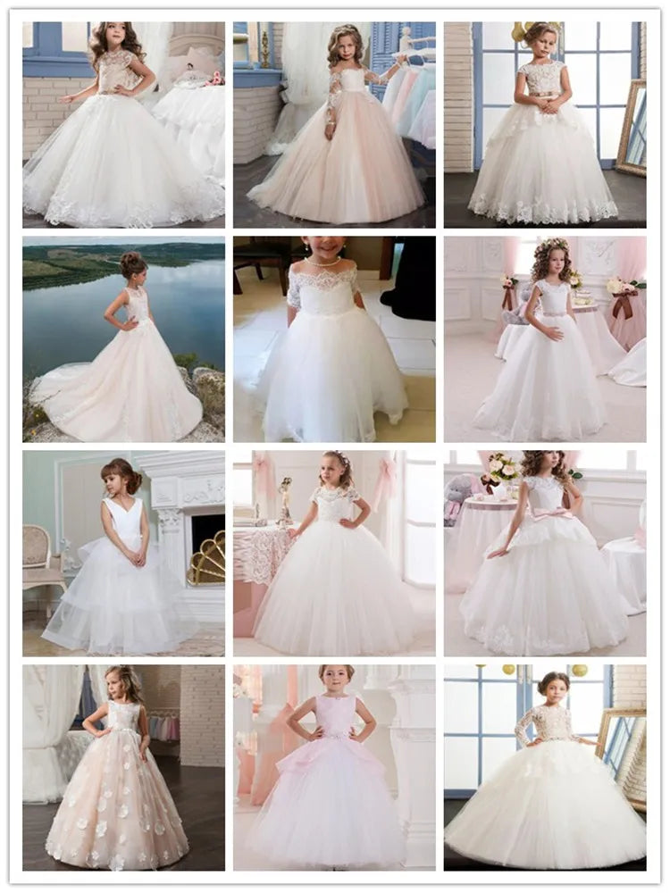 Baby Girls Dresses Off Shoulder Pearls Lace Butterflies Flower Girl Dress