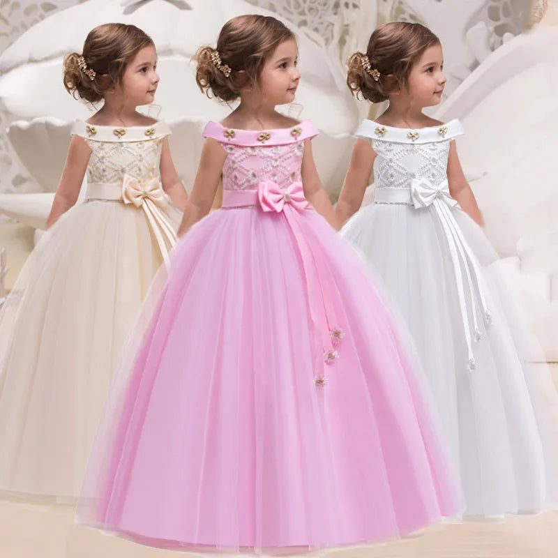 PLBBFZ Kids Girl Long Clothes Tutu Flower Dress Children Party Wedding Formal Dress