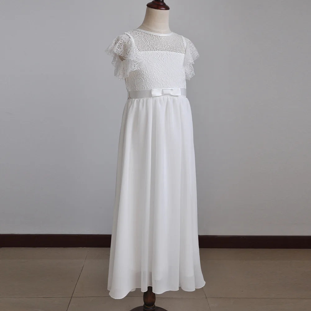 Long White Dresses for Kids Girls Princess Elegant Wedding Dress