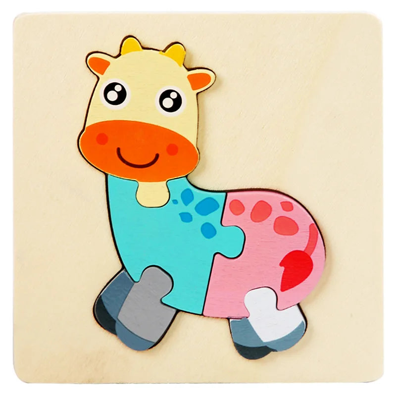 Kids Wooden Toys 3D Wood Puzzle Cartoon Animals Cognitive Jigsaw Puzzle