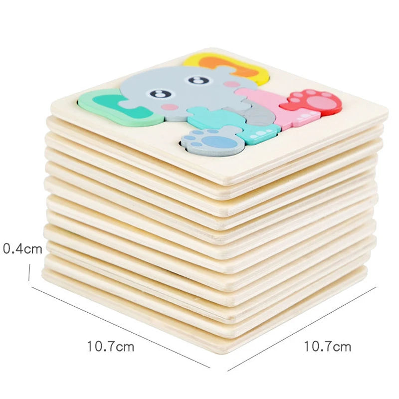 Kids Wooden Toys 3D Wood Puzzle Cartoon Animals Cognitive Jigsaw Puzzle