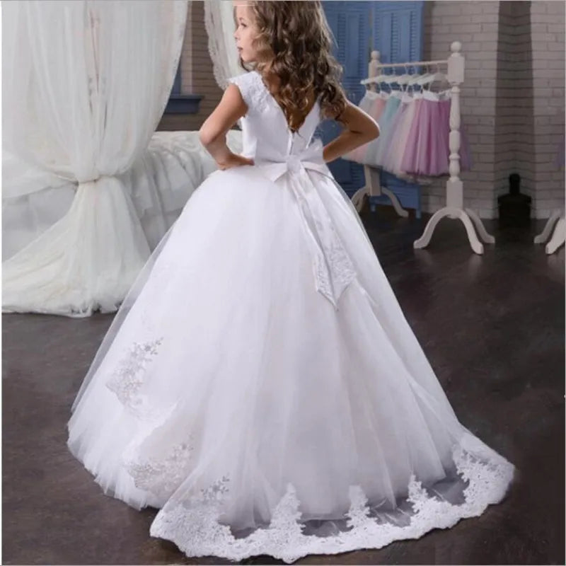 Kids Party Dress For Girls Wedding Bridesmaid Gown Lace Flower