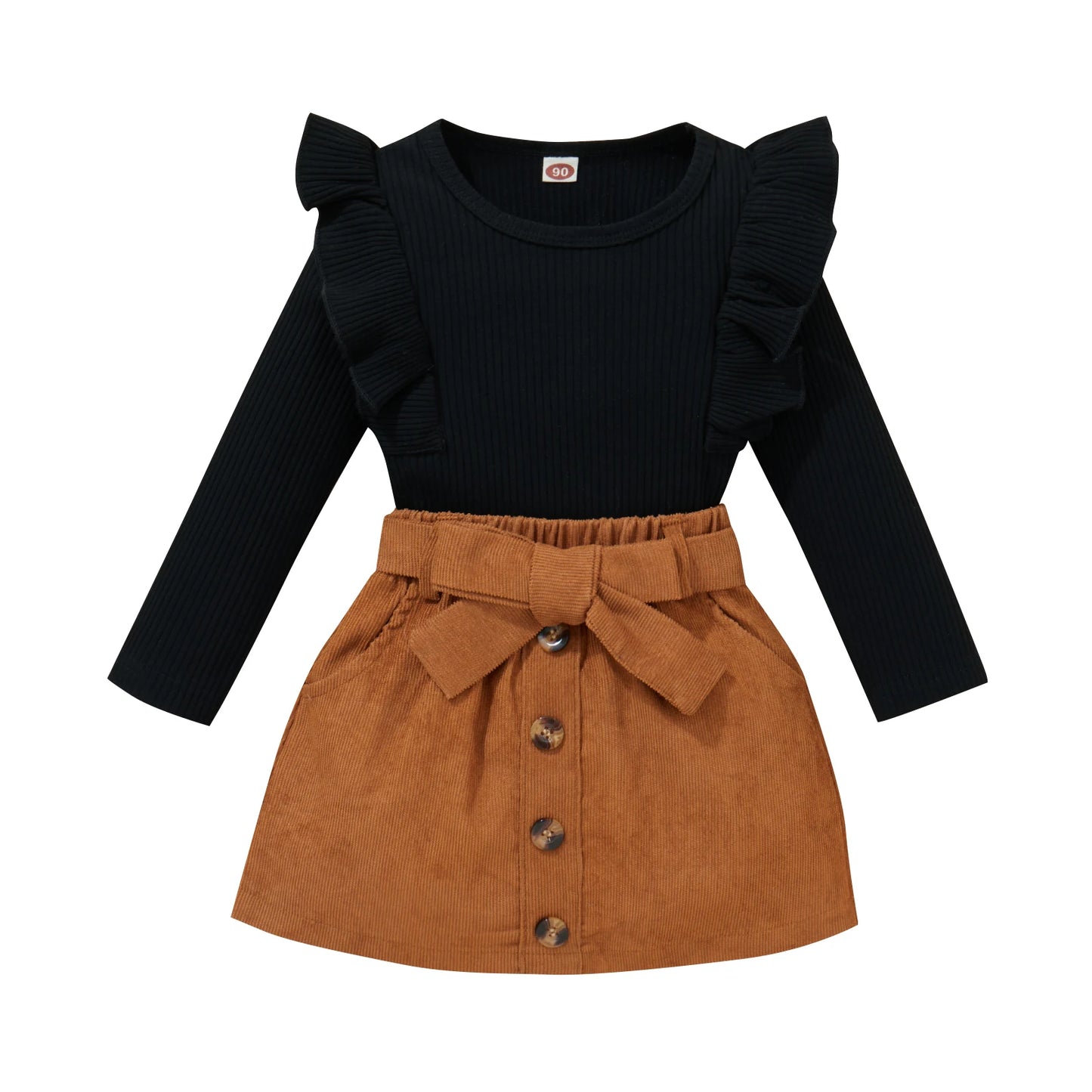 Citgeett Autumn Kids Girls Skirt Set Long Sleeve Tops Elastic Waist