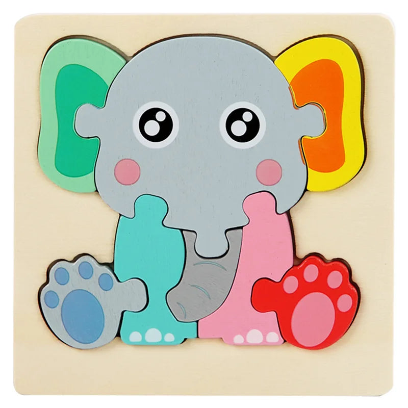 Kids Wooden Toys 3D Wood Puzzle Cartoon Animals Cognitive Jigsaw Puzzle