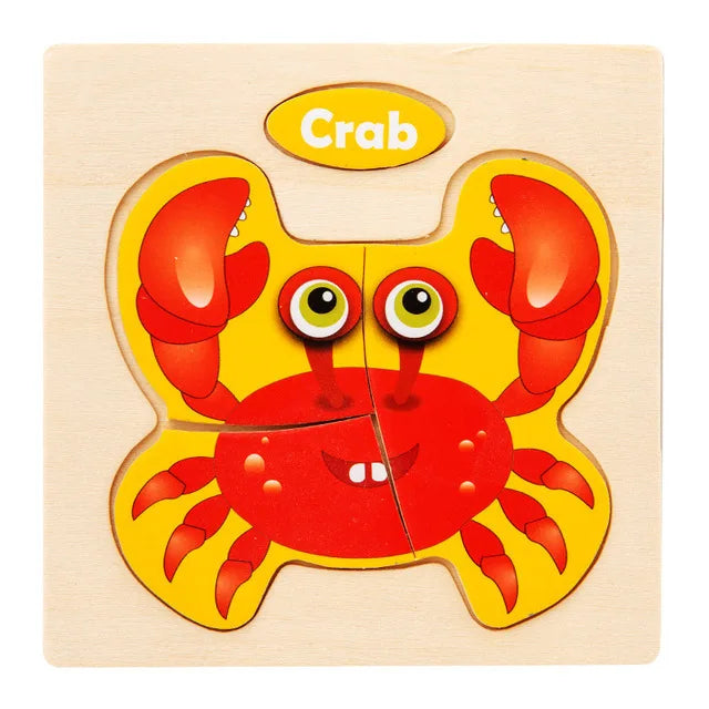 Kids Wooden Toys 3D Wood Puzzle Cartoon Animals Cognitive Jigsaw Puzzle