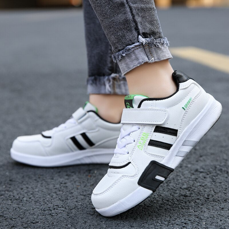 Boys Flat Casual Shoes Child White Leather Sneakers