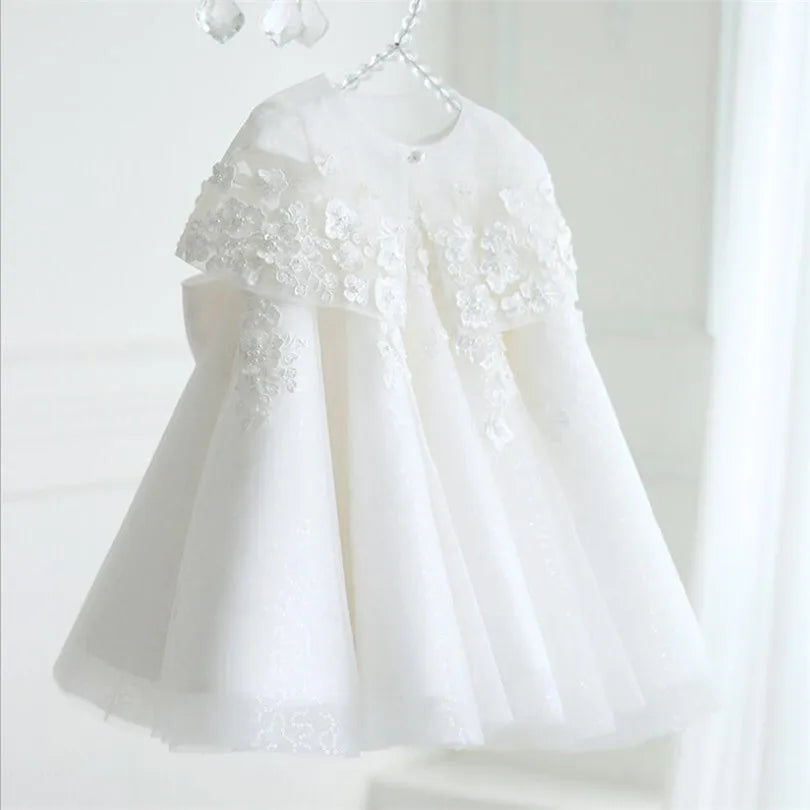 1st Birthday Baby Girl Dress White Lace Princess Wedding Party Dresses For Girl Tulle Flower Baby Baptism Christening Ball Gowns