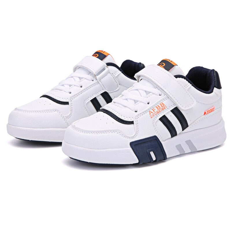 Boys Flat Casual Shoes Child White Leather Sneakers