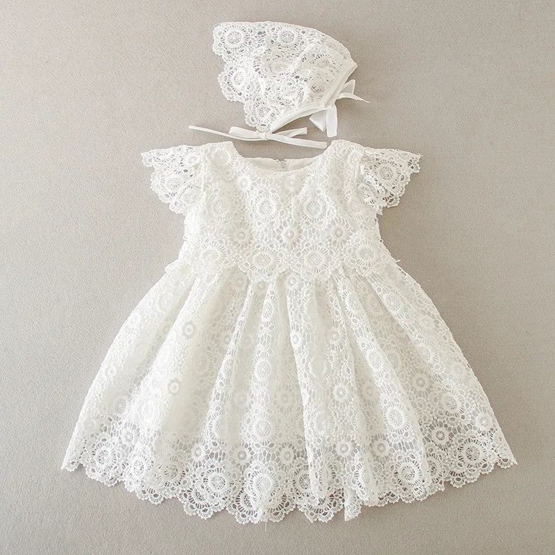 Newborn Baby Girl Baptism Dresses Party Wedding Girls Lace Flower Princess Dresses Infant Toddler 1 Year Birthday Clothes 3-24M