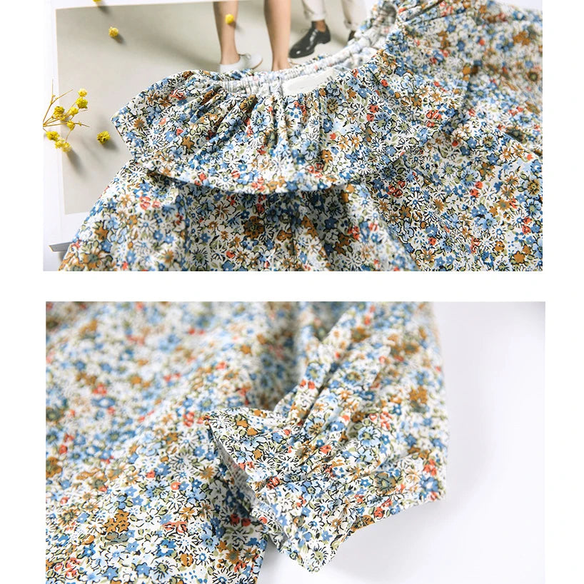 Magnolia Lace Collar Floral Long Sleeve Cotton Top