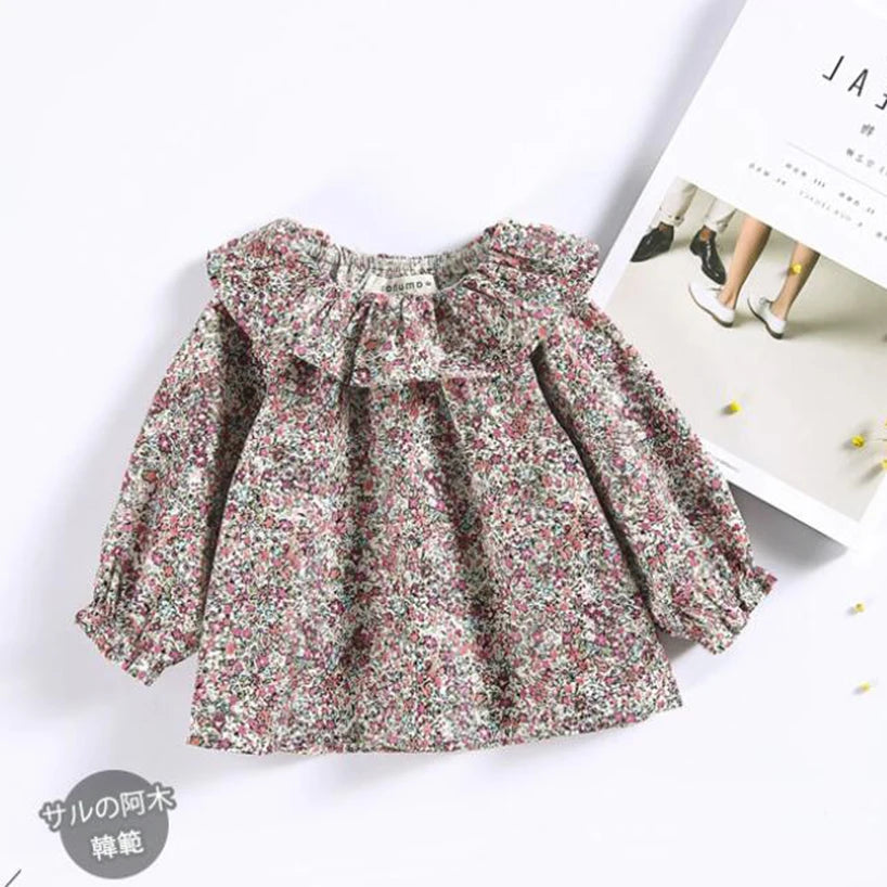 Magnolia Lace Collar Floral Long Sleeve Cotton Top