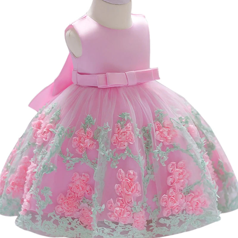 Embroidery Baby Girl Dress for Infant 6-24 Month Baby Girls First Year Birthday Dresses Beaded Flower Vestido Sleeveless Princes