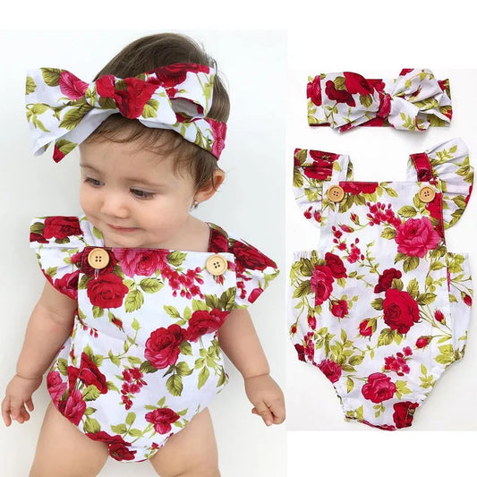 Chloe Cute Floral Romper+headband Baby Girls Clothes