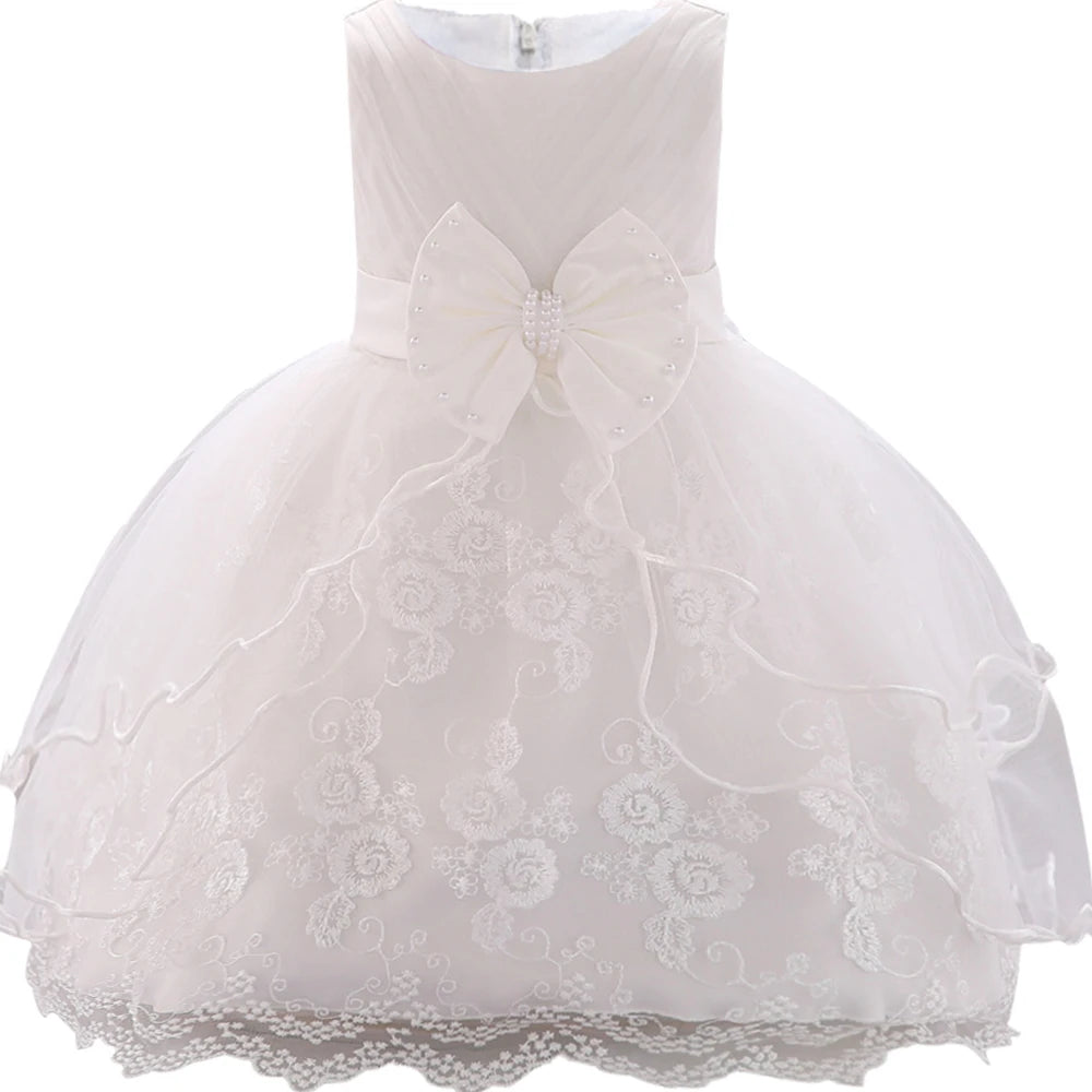Embroidery Baby Girl Dress for Infant 6-24 Month Baby Girls First Year Birthday Dresses Beaded Flower Vestido Sleeveless Princes