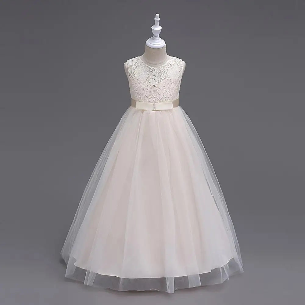 4-15 Years Kids Dress for Girls Wedding Tulle Lace Long Girl Dress