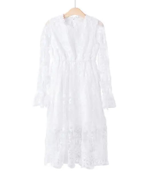 Girls Lace Dress Spring Autumn Long-sleeved Princess 2023 Flower White Dress