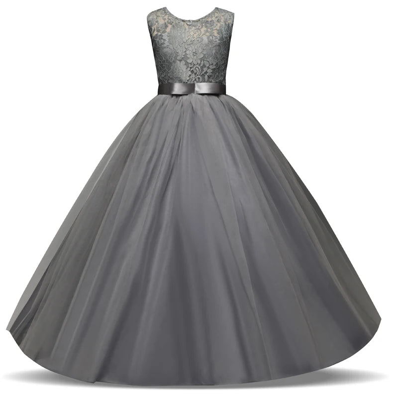 4-15 Years Kids Dress for Girls Wedding Tulle Lace Long Girl Dress