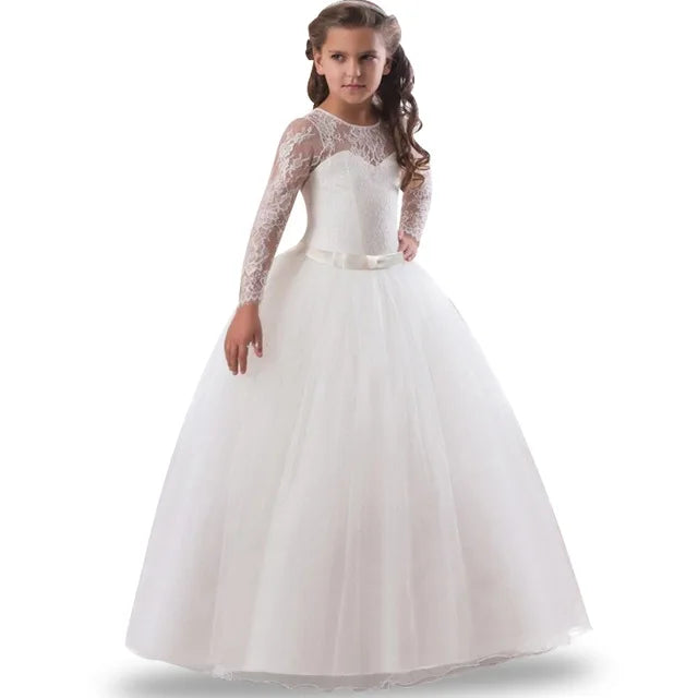 Girls Lace Full Sleeve Princess Dress Kids First Communion Dresses
