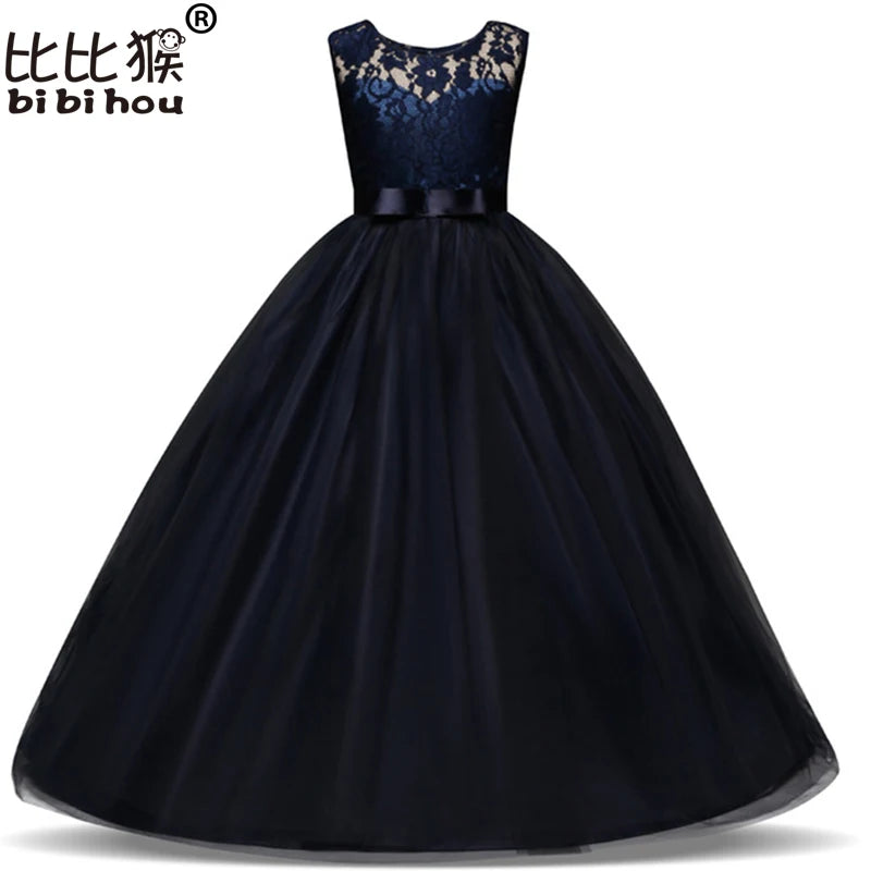 4-15 Years Kids Dress for Girls Wedding Tulle Lace Long Girl Dress
