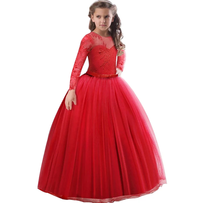 Girls Lace Full Sleeve Princess Dress Kids First Communion Dresses