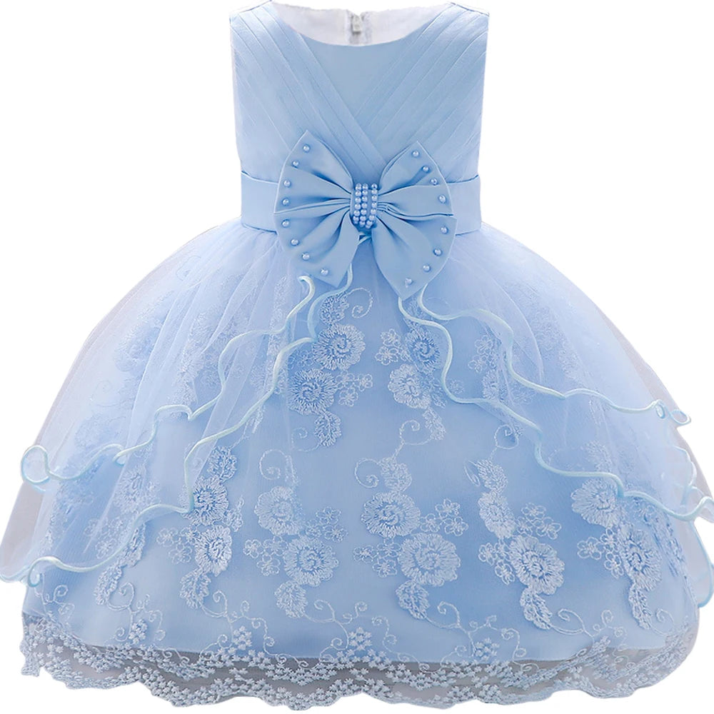 Embroidery Baby Girl Dress for Infant 6-24 Month Baby Girls First Year Birthday Dresses Beaded Flower Vestido Sleeveless Princes