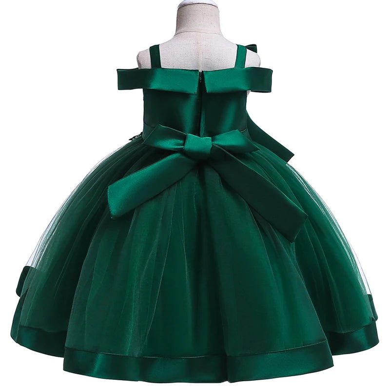 Kids Christmas Party Dresses For Girls Appliques Flower Elegant Wedding Dress